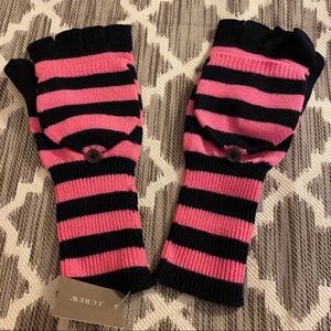Jcrew wool mittens fingerless pink black striped